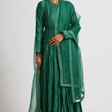 Emerald Green Button Placket Anarkali Set