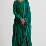 Emerald Green Button Placket Anarkali Set