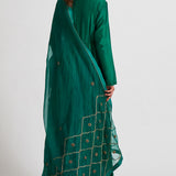 Emerald Green Button Placket Anarkali Set