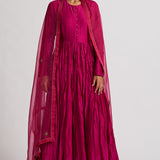 Magenta Crinkled Button Placket Anarkali Set