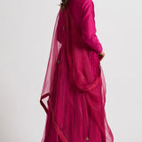 Magenta Crinkled Button Placket Anarkali Set
