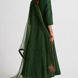 Bottle Green Embroidered Deep V Gown