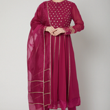 Magenta Gold Sequin Anarkali Set