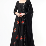 Black Multicolor Floral Embroidered Anarkali Set