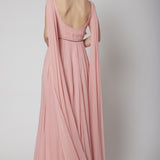 Dusty Rose Sequin Embellished Cape Gown
