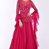 Rani Pink Beaded Peplum Ruffle Gown