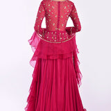 Rani Pink Beaded Peplum Ruffle Gown