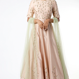 Peach Gold Leaf Embroidered Anarkali Gown