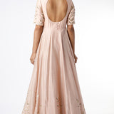 Peach Gold Leaf Embroidered Anarkali Gown