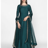 Teal Mirror Embellished Anarkali Gown