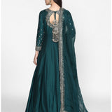 Teal Mirror Embellished Anarkali Gown