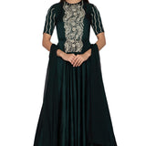 Bottle Green Gold Embroidered Peplum Gown