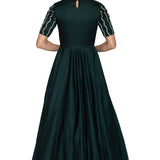 Bottle Green Gold Embroidered Peplum Gown