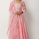 Pink Gold Geometric Anarkali Set