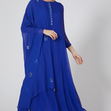 Sapphire Blue Mirror Embellished Cape Anarkali Gown