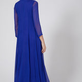 Sapphire Blue Mirror Embellished Cape Anarkali Gown