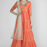 Coral Sunset Wrap Style Anarkali Gown