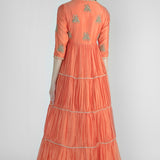 Coral Sunset Wrap Style Anarkali Gown