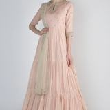 Blush Petal Sequin Tiered Anarkali Gown
