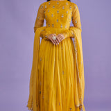 Saffron Bloom Booti Embroidered Anarkali Gown