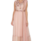 Blush Rose Ruffle Sleeve Drape Anarkali Gown
