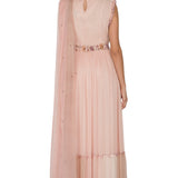 Blush Rose Ruffle Sleeve Drape Anarkali Gown