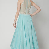 Powder Aqua Halter Ruffle Anarkali Gown
