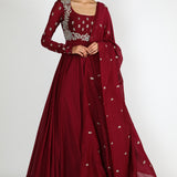 Wine Silver Vine Anarkali Set