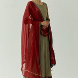 Sage Maroon Border Anarkali Set