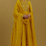 Saffron Sequin Yoke Anarkali Set