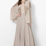 Beige Georgette Gown With Embroidered Cape Jacket