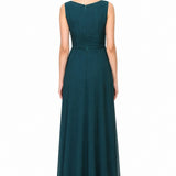 Teal Georgette Gown With Gold Floral Embroidered Bodice