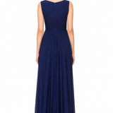 Navy Georgette Gown With Gold Floral Embroidered Bodice