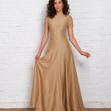 Champagne Gold Gown With Clean Fit-And-Flare Silhouette