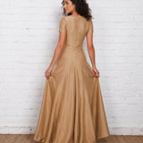 Champagne Gold Gown With Clean Fit-And-Flare Silhouette