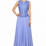 Periwinkle Blue Georgette Gown With Geometric Beaded Bodice