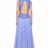 Periwinkle Blue Georgette Gown With Geometric Beaded Bodice
