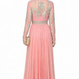 Blush Pink Georgette Gown With Silver Embroidered Sheer Bodice