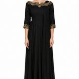 Black Georgette Gown With Off-Shoulder Gold Embroidered Neckline