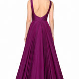 Magenta Silk Gown With Gold Floral Embroidered Front Panels