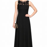 Black Crepe Column Gown With Sheer Floral Embroidered Yoke