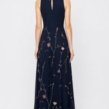 Navy Blue Round Neck Long Gown With Front Open Pleats Georgette Indo Western Dress