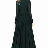Emerald Green Embroidered Net Long Gown