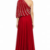 Bright Red One-Shoulder Embellished Georgette Long Gown