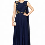 Navy Blue Floral Embroidered Indo Western Gown