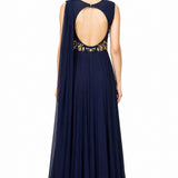 Navy Blue Floral Embroidered Indo Western Gown