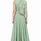 Sage Green Coral Bordered Draped Gown