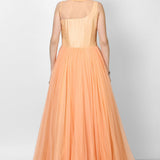 Peach Net Gown With Sheer Embellished Bodice And Flared Skirt