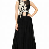 Black Ivory Floral Embroidered Indo Western Gown