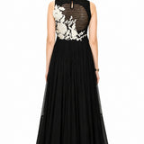 Black Ivory Floral Embroidered Indo Western Gown